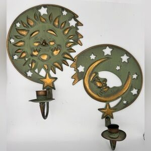Vintage 1994 PartyLite Sun and Moon Candle Wall Sconces